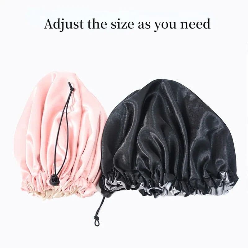 image-Adjustable Nightcap Double Layer Satin Bonnet Curly Elastic Hair Cap Haircare Women Headwear Night Hat Fashion Styling Accessory