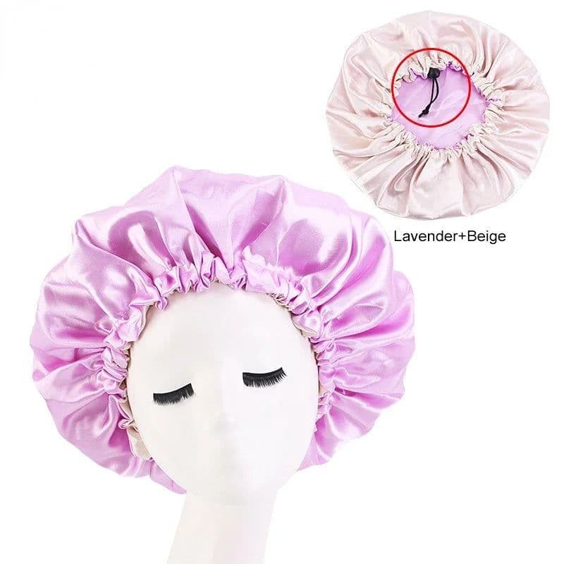 image-Adjustable Nightcap Double Layer Satin Bonnet Curly Elastic Hair Cap Haircare Women Headwear Night Hat Fashion Styling Accessory