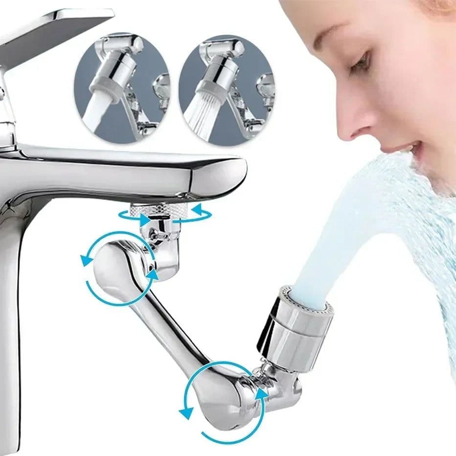 image-Multifunctional Rotatable Extension Faucet Aerator 1080 Degree Swivel Robotic Arm Water Filter Sink Water Tap Bubbler Sink Fit
