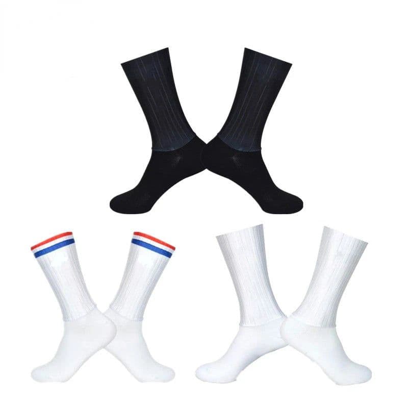 image-Anti Slip Silicone Summer Aero Socks Whiteline Cycling Socks Men Bicycle Sport Running Bike Socks Calcetines Ciclismo