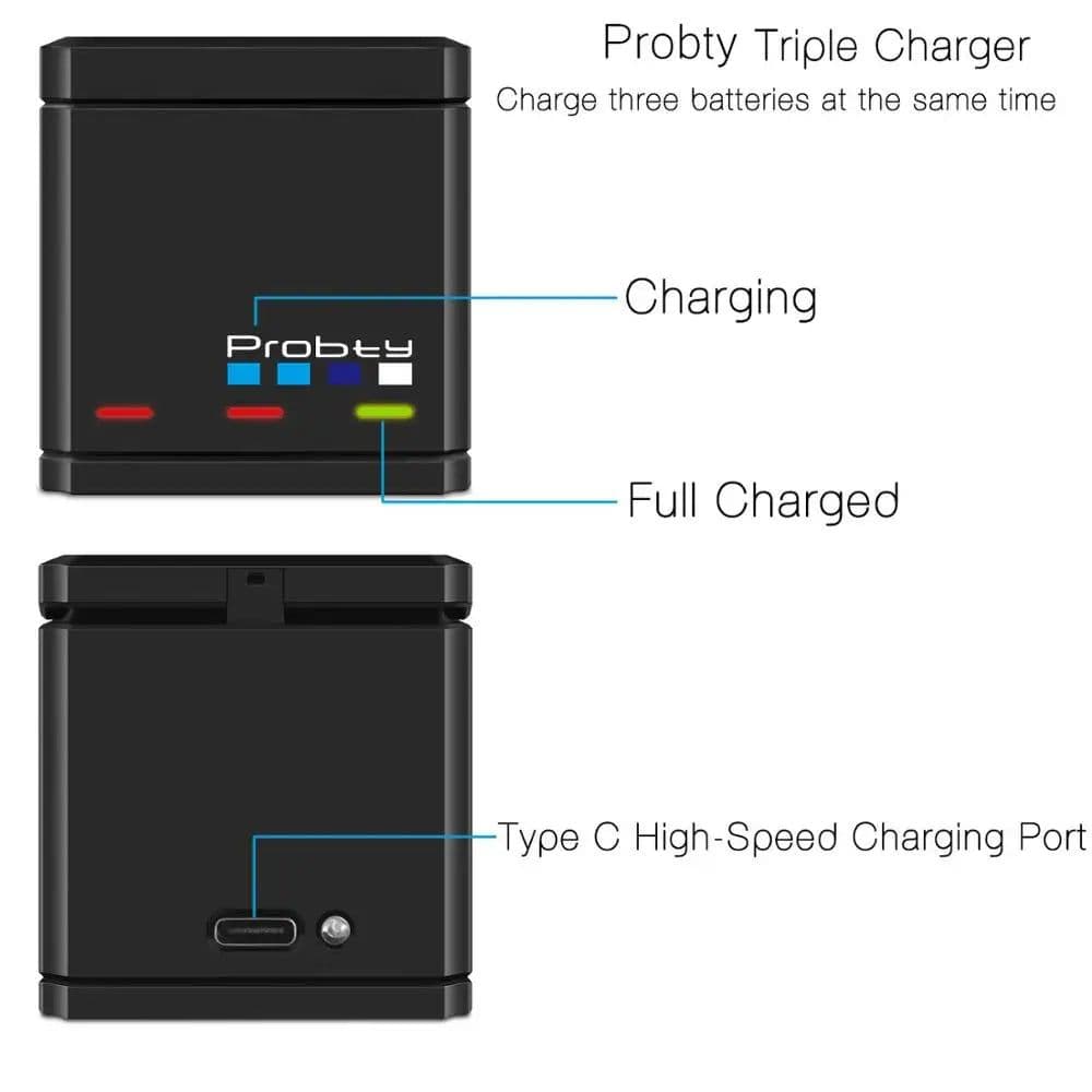 image-Original probty for GoPro Hero 7 hero 6 hero 5 Black Battery or Triple Charger for Go Pro Hero7 6 hero5 Black camera battery