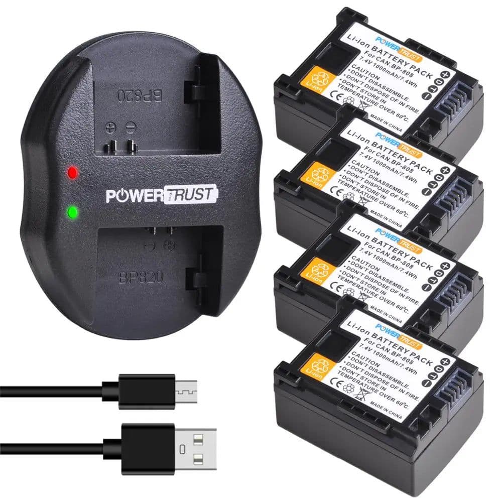image-PowerTrust BP-808 Bateria BP 808 Battery+USB Dual Charger for Canon BP-827 BP 827 BP-819 BP-807 BP-809 XA10 HF20 HF10 HF100 HG20