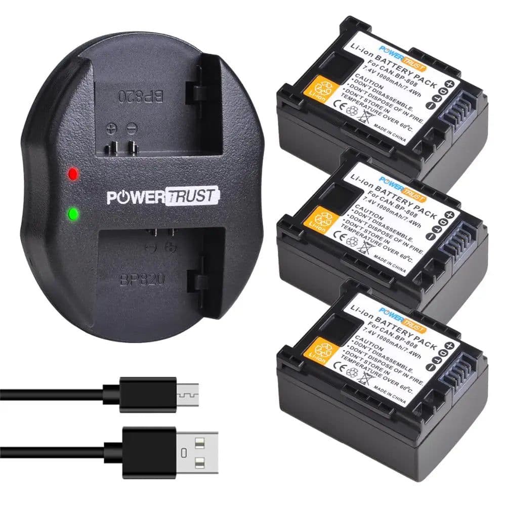 image-PowerTrust BP-808 Bateria BP 808 Battery+USB Dual Charger for Canon BP-827 BP 827 BP-819 BP-807 BP-809 XA10 HF20 HF10 HF100 HG20
