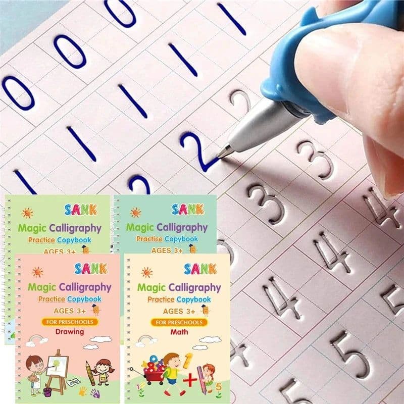 image-4 Books/set English Sank Magic Practice Copybook French Number Tracing Book German Calligraphy Spanish Reusable Writing Tool
