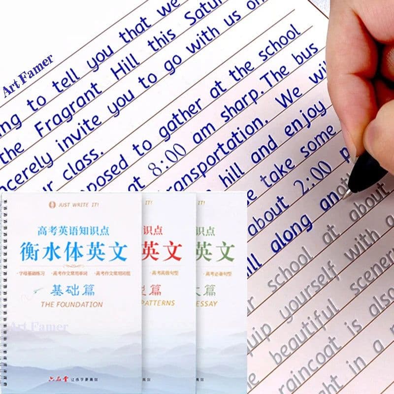 image-3 Books/Set English Italic Groove Practice Copybook Handwriting Practice Book English Calligraphy Alphabet Word Reusable Book