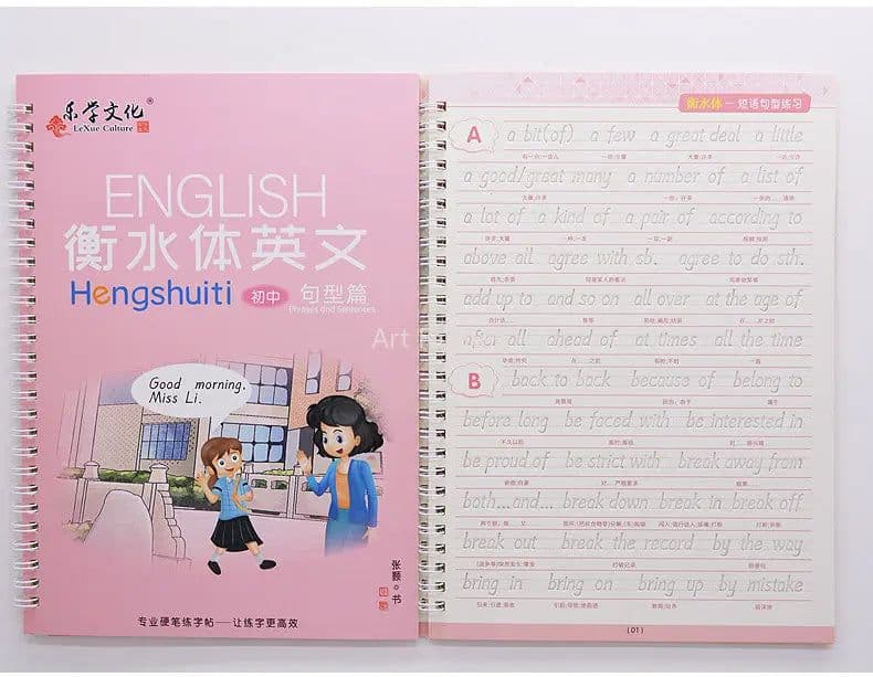 image-3 Books/Set English Italic Groove Practice Copybook Handwriting Practice Book English Calligraphy Alphabet Word Reusable Book