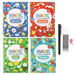image-4 Books Reusable Magic Copybook Calligraphy Learning English Painting Practice Book For Calligraphy Writing For 3-8 Years Kids