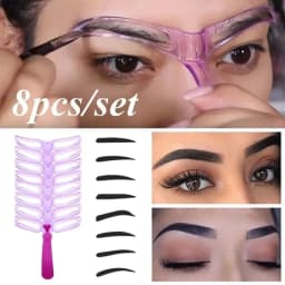 image-1 Set Reusable 8 In1 Eyebrow Shaping Template Helper Eyebrow Stencils Kit Grooming Card Eyebrow Defining Makeup Tools