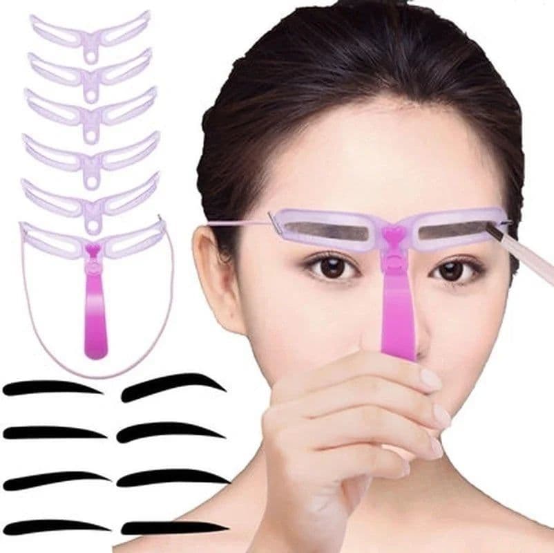 image-1 Set Reusable 8 In1 Eyebrow Shaping Template Helper Eyebrow Stencils Kit Grooming Card Eyebrow Defining Makeup Tools