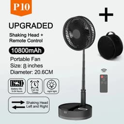image-P10 10800mAh Folding Portable Fan USB Remote Control Air Cooler Silent Rechargeable Wireless Floor Standing Fan for Camping Desk