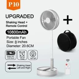 image-P10 10800mAh Folding Portable Fan USB Remote Control Air Cooler Silent Rechargeable Wireless Floor Standing Fan for Camping Desk
