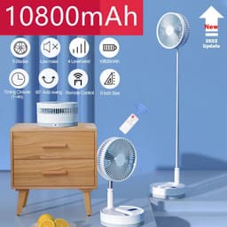image-P10 10800mAh Folding Portable Fan USB Remote Control Air Cooler Silent Rechargeable Wireless Floor Standing Fan for Camping Desk