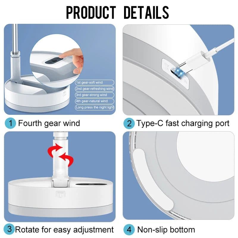image-P10 10800mAh Folding Portable Fan USB Remote Control Air Cooler Silent Rechargeable Wireless Floor Standing Fan for Camping Desk