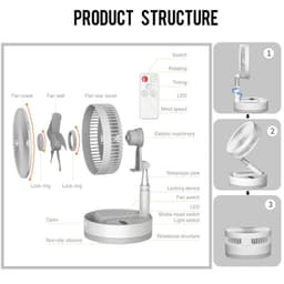 image-P10 10800mAh Folding Portable Fan USB Remote Control Air Cooler Silent Rechargeable Wireless Floor Standing Fan for Camping Desk