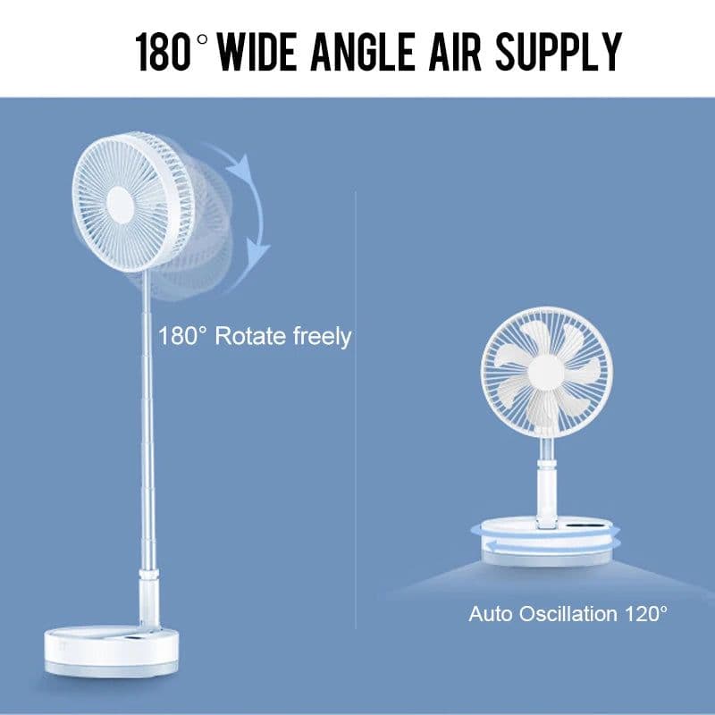 image-P10 10800mAh Folding Portable Fan USB Remote Control Air Cooler Silent Rechargeable Wireless Floor Standing Fan for Camping Desk