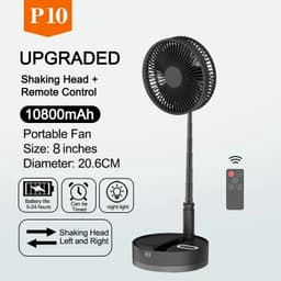 image-P10 10800mAh Folding Portable Fan USB Remote Control Air Cooler Silent Rechargeable Wireless Floor Standing Fan for Camping Desk