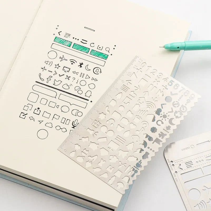 image-Multifunctional stainless steel hollow ruler cat Geometric figure drawing stencils templates metal ruler Diy Tool Diary Template