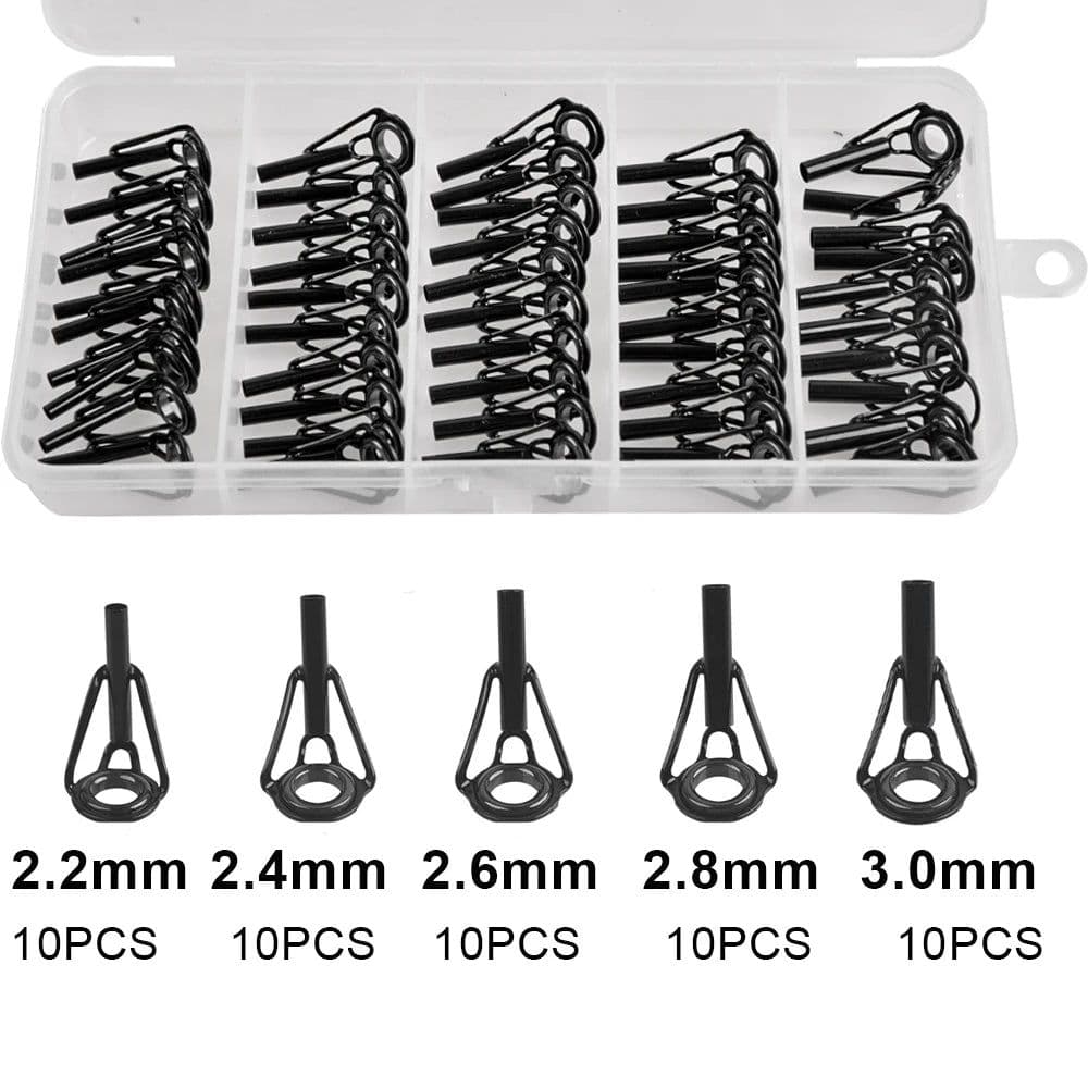 image-50/100PCS Fishing Rod Tips Repair Kit Rod Top Tip Replacement stainless steel Ceramic Ring Fishing Pole eyelets repair kit