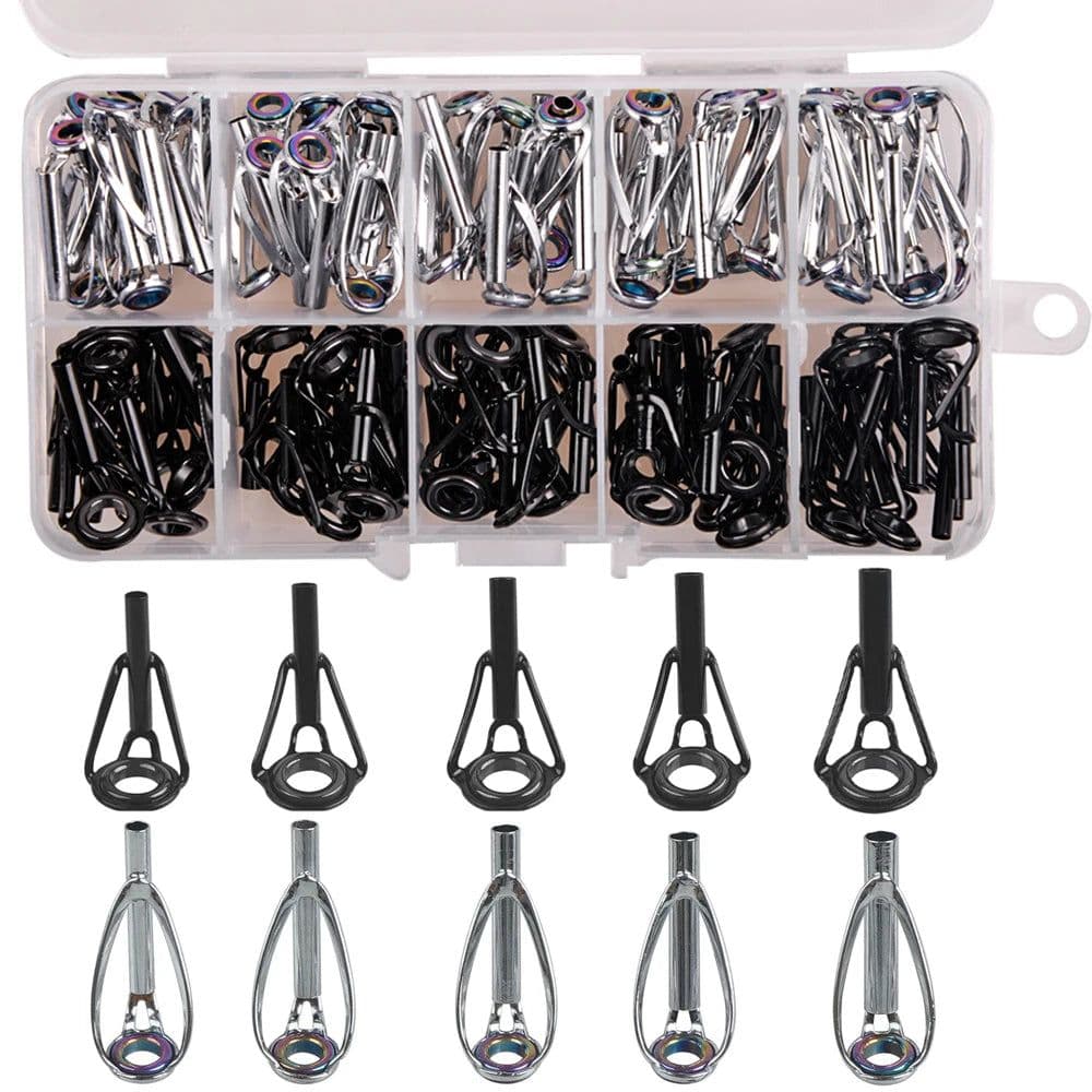 image-50/100PCS Fishing Rod Tips Repair Kit Rod Top Tip Replacement stainless steel Ceramic Ring Fishing Pole eyelets repair kit