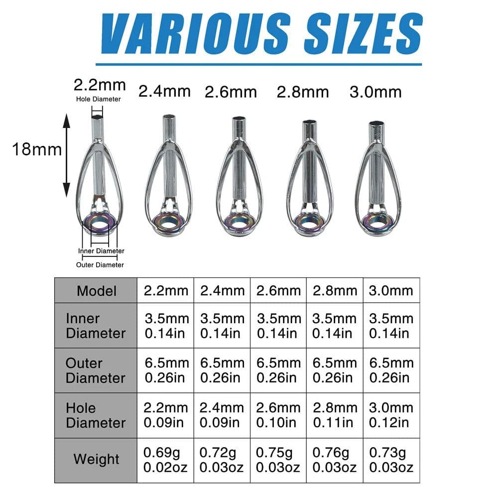 image-50/100PCS Fishing Rod Tips Repair Kit Rod Top Tip Replacement stainless steel Ceramic Ring Fishing Pole eyelets repair kit