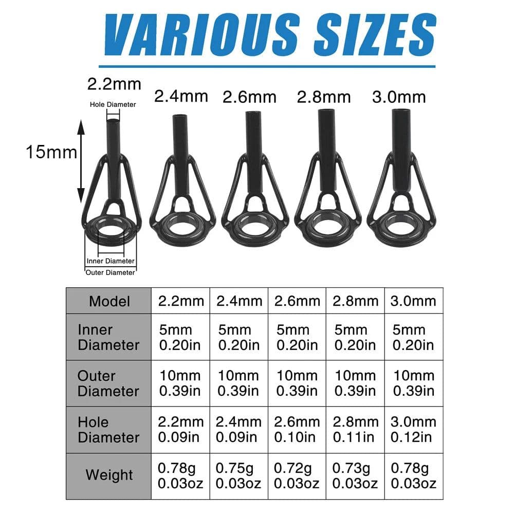 image-50/100PCS Fishing Rod Tips Repair Kit Rod Top Tip Replacement stainless steel Ceramic Ring Fishing Pole eyelets repair kit
