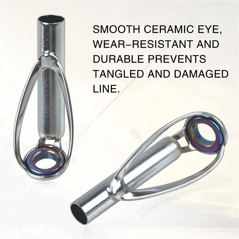 image-50/100PCS Fishing Rod Tips Repair Kit Rod Top Tip Replacement stainless steel Ceramic Ring Fishing Pole eyelets repair kit