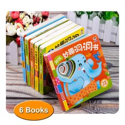 image-6 Books Baby Child Chinese and English Bilingual Words Learning Cardboard Book Kids Pocket Reading Early Education 12.5 X 12.5CM