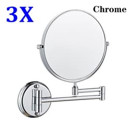 image-Brushed Gold LED Bathroom Mirrors Quality Brass Folding Magnifying Hotel Bathroom Makeup Mirror LED Light Bathroom Mirrors