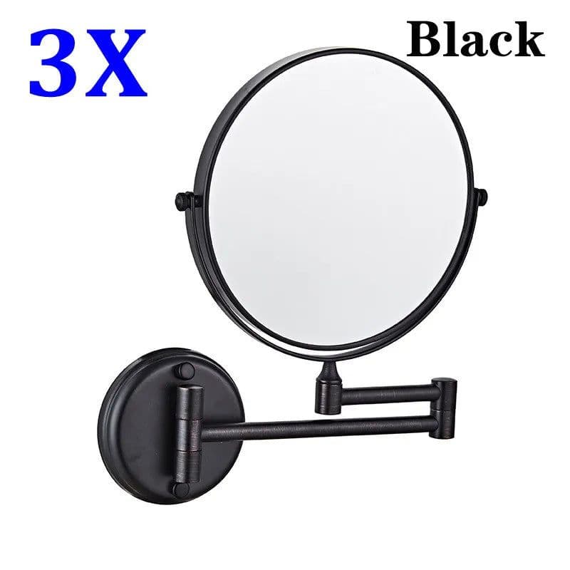 image-Brushed Gold LED Bathroom Mirrors Quality Brass Folding Magnifying Hotel Bathroom Makeup Mirror LED Light Bathroom Mirrors