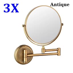 image-Brushed Gold LED Bathroom Mirrors Quality Brass Folding Magnifying Hotel Bathroom Makeup Mirror LED Light Bathroom Mirrors