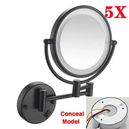 image-Brushed Gold LED Bathroom Mirrors Quality Brass Folding Magnifying Hotel Bathroom Makeup Mirror LED Light Bathroom Mirrors