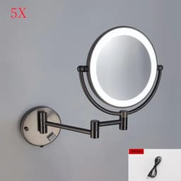 image-Brushed Gold LED Bathroom Mirrors Quality Brass Folding Magnifying Hotel Bathroom Makeup Mirror LED Light Bathroom Mirrors