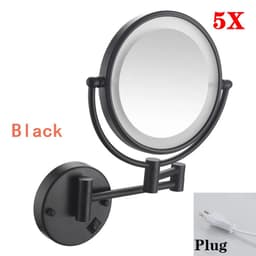 image-Brushed Gold LED Bathroom Mirrors Quality Brass Folding Magnifying Hotel Bathroom Makeup Mirror LED Light Bathroom Mirrors