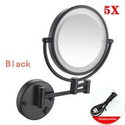 image-Brushed Gold LED Bathroom Mirrors Quality Brass Folding Magnifying Hotel Bathroom Makeup Mirror LED Light Bathroom Mirrors