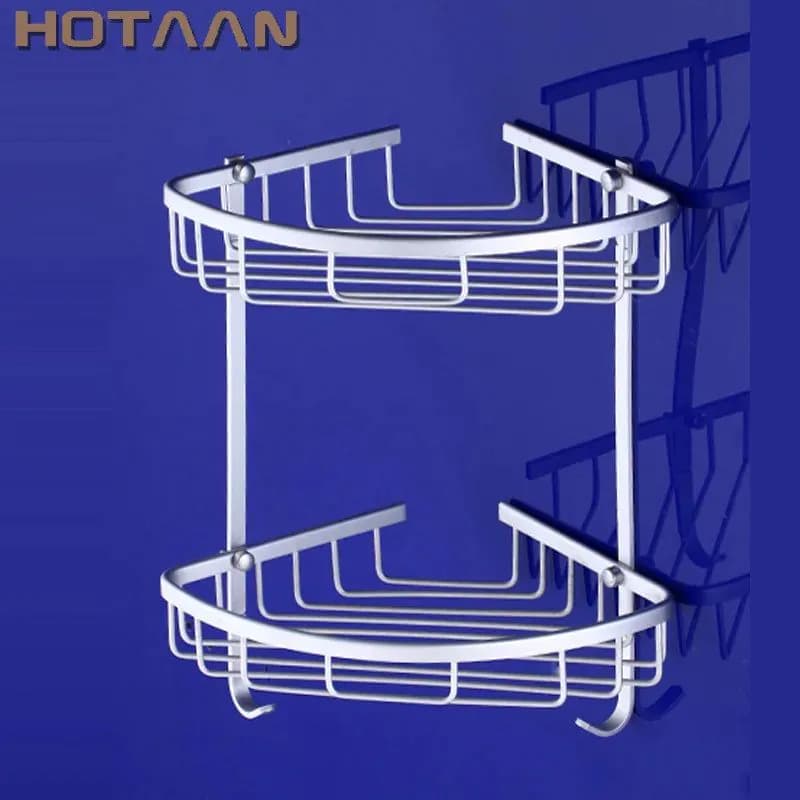 image-., Brand New, Aluminium bathroom accessory, kitchen and bathroom double shelf, Angel Rack, Corner Basket