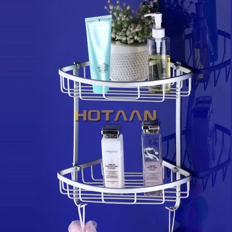 image-., Brand New, Aluminium bathroom accessory, kitchen and bathroom double shelf, Angel Rack, Corner Basket
