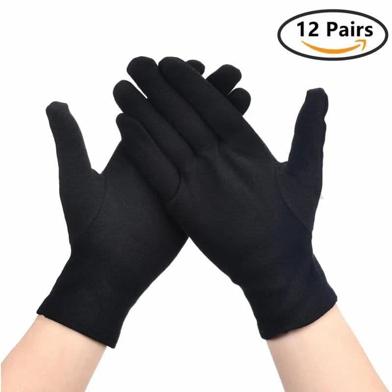 image-6/12Pairs Black Cotton Gloves Soft Moisturizing Overnight Eczema Cloth Gloves Stretch Washable Jewelry Inspection Working Gloves