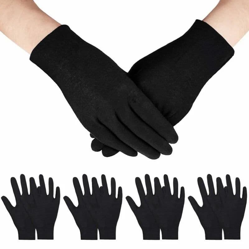 image-6/12Pairs Black Cotton Gloves Soft Moisturizing Overnight Eczema Cloth Gloves Stretch Washable Jewelry Inspection Working Gloves
