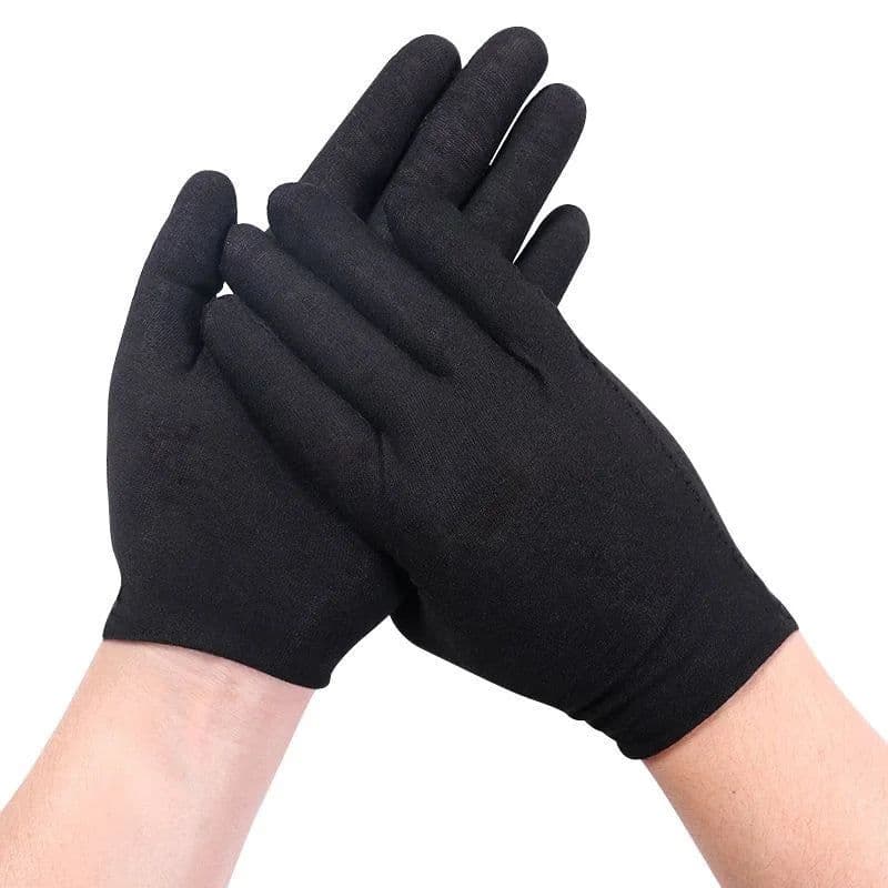 image-6/12Pairs Black Cotton Gloves Soft Moisturizing Overnight Eczema Cloth Gloves Stretch Washable Jewelry Inspection Working Gloves