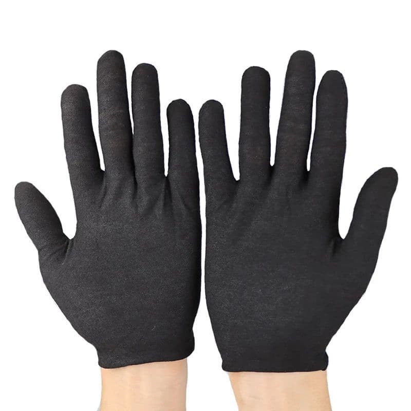 image-6/12Pairs Black Cotton Gloves Soft Moisturizing Overnight Eczema Cloth Gloves Stretch Washable Jewelry Inspection Working Gloves