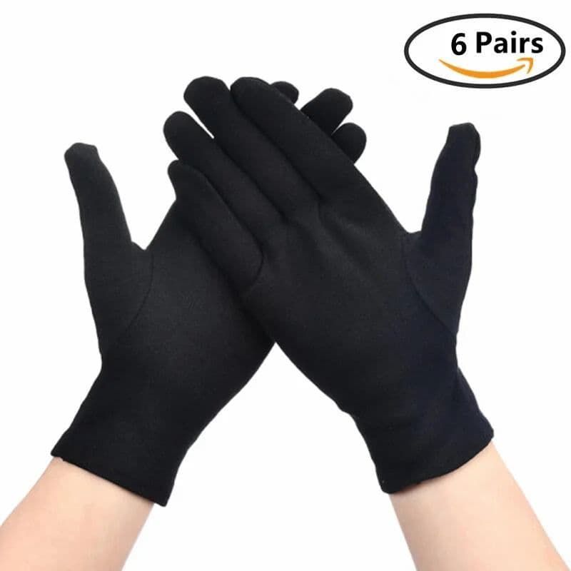 image-6/12Pairs Black Cotton Gloves Soft Moisturizing Overnight Eczema Cloth Gloves Stretch Washable Jewelry Inspection Working Gloves