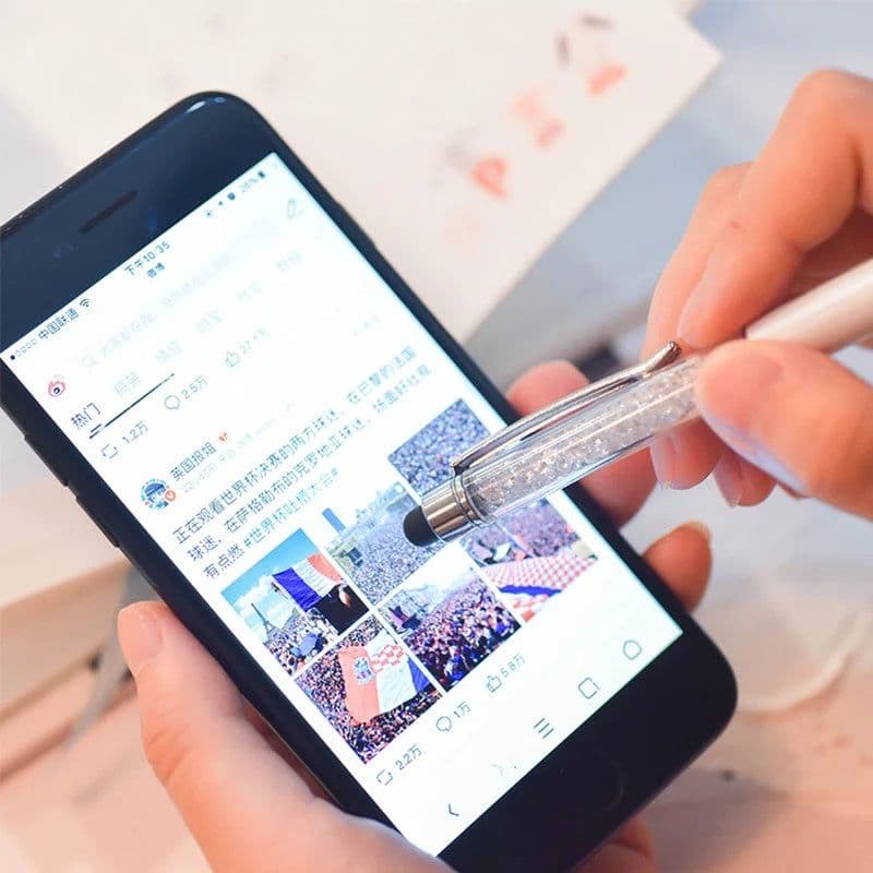 image-5 Pcs/lot Cute Crystal Pen Diamond Ballpoint Pens Stationery Ballpen 2 In 1 Crystal Stylus Pen Touch Pen