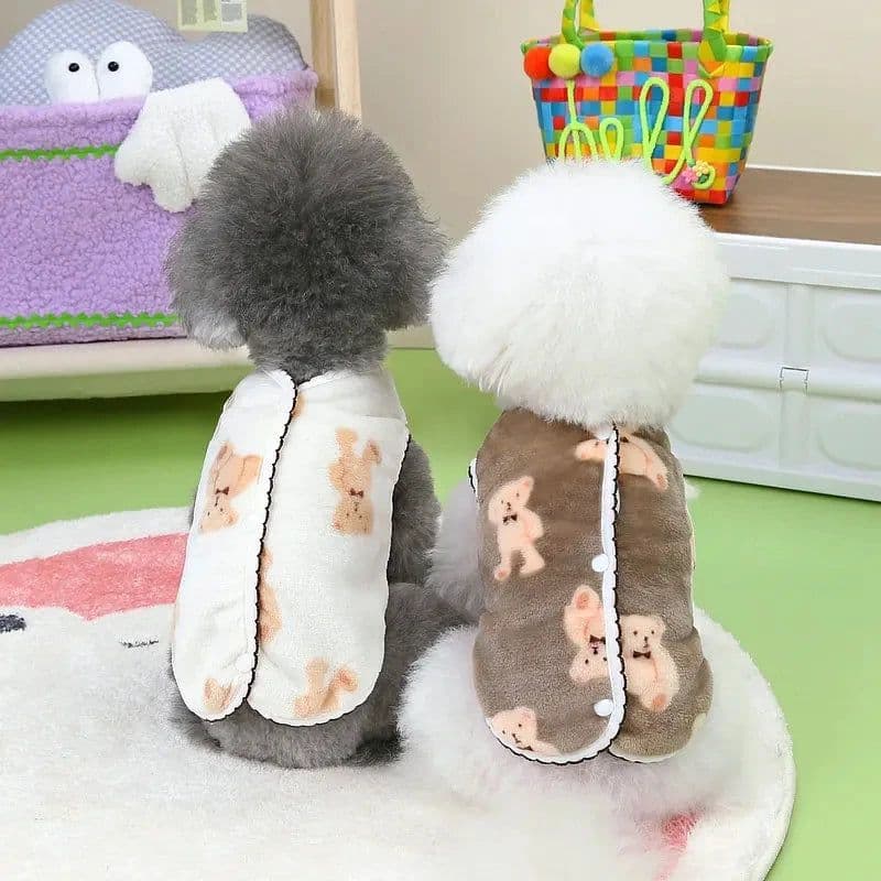 image-Pet Clothes Autumn Winter Medium Small Dog Plush Vest Cute Sweater Warm Velvet Kitten Puppy Sweet Cardigan Chihuahua Yorkshire