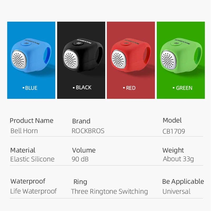 image-ROCKBROS Electric Cycling Bell 90 dB Horn Rainproof MTB Bicycle Handlebar Silica Gel Shell Ring Bike Bell Bicycle Accessories