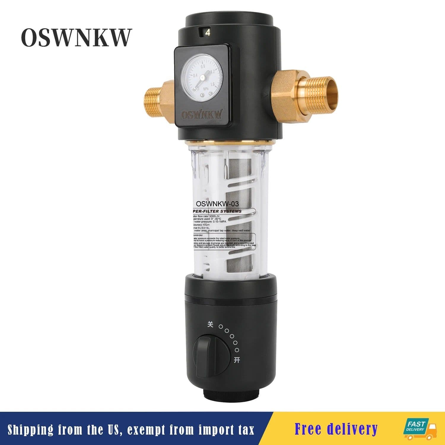 image-OSWNKW-03 Pre Filter Purifier Whole House Spin Down Sediment Water Filter Central Prefilter System Backwash Stainless Steel Mesh