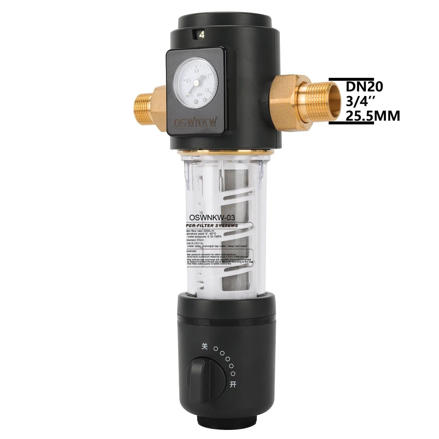 image-OSWNKW-03 Pre Filter Purifier Whole House Spin Down Sediment Water Filter Central Prefilter System Backwash Stainless Steel Mesh