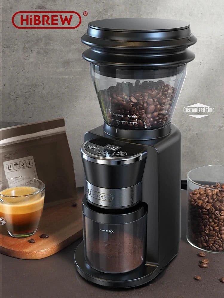 image-HiBREW Automatic Burr Mill Electric Coffee Grinder with 34 Gears for Espresso American Coffee Pour Over Visual Bean Storage G3