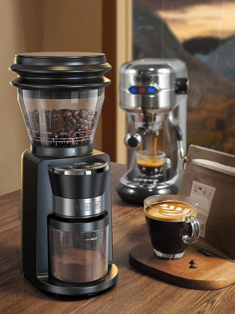 image-HiBREW Automatic Burr Mill Electric Coffee Grinder with 34 Gears for Espresso American Coffee Pour Over Visual Bean Storage G3