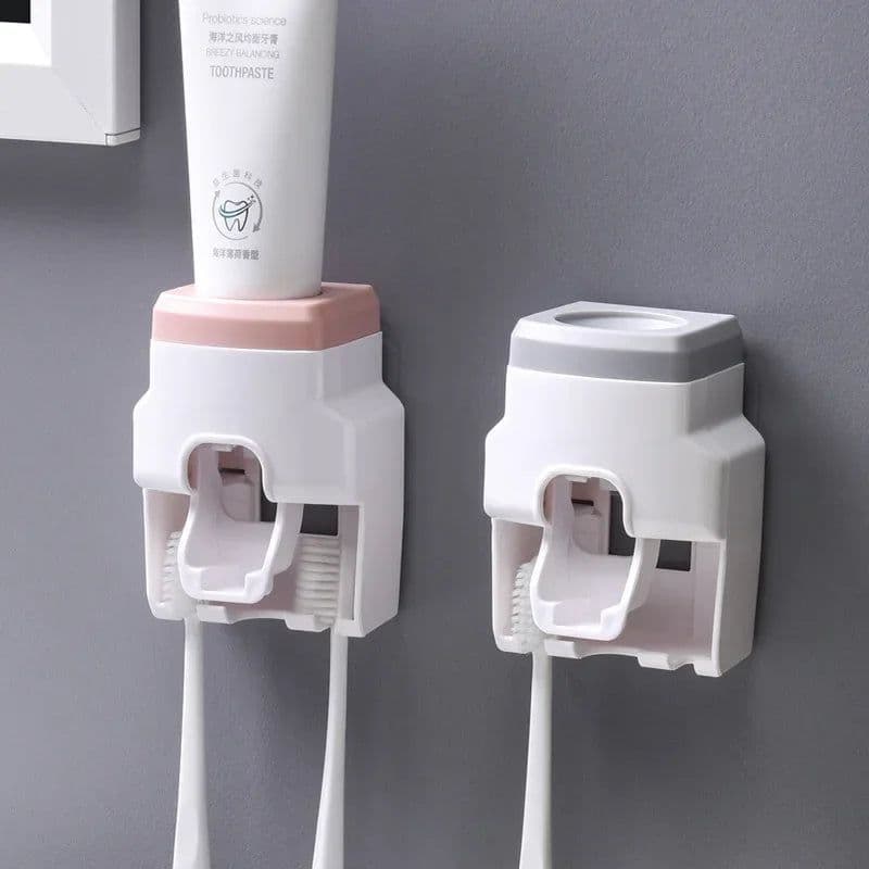 image-Creative Toothbrush Holder Set Toothpaste Dispenser Wall Mount Stand Bathroom Accessories Set Rolling Automatic Squeezer