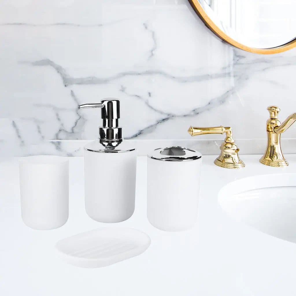 image-4pcs ABS Plastic Bathroom Accessories Set Toothbrush Cup Toothbrush Holder Soap Dish Countertop Decor for Home Hotel